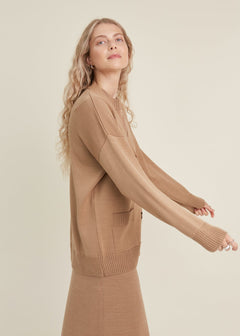 Button-Up Merino Wool Cardigan Camel