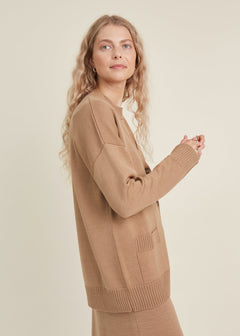 Button-Up Merino Wool Cardigan Camel