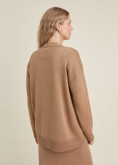 Button-Up Merino Wool Cardigan Camel