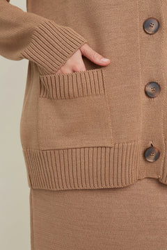 Button-Up Merino Wool Cardigan Camel