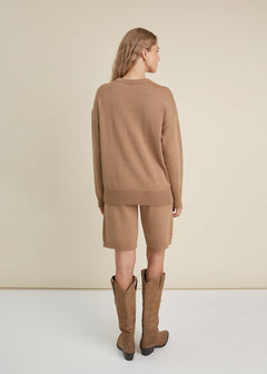 Crew Neck Merino Wool Knitted Sweater Camel
