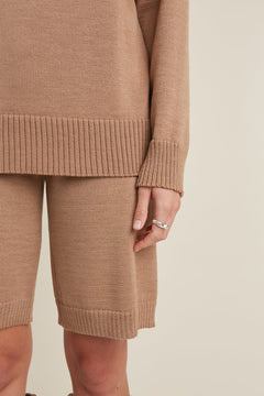 Crew Neck Merino Wool Knitted Sweater Camel