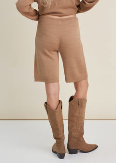 Knitted Merino Wool Oversized Sweater & Shorts Set Camel