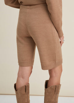 Knitted Merino Wool Oversized Sweater & Shorts Set Camel