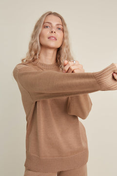 Crew Neck Merino Wool Knitted Sweater Camel