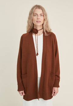 Knitted Merino Wool Cardigan with Pockets Chocolate