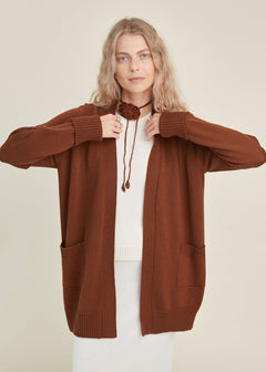 Knitted Merino Wool Cardigan with Pockets Chocolate