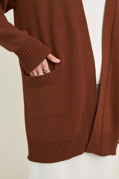 Knitted Merino Wool Cardigan with Pockets Chocolate