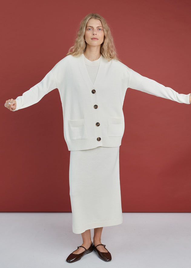 Button-Up Merino Wool Cardigan Natural White