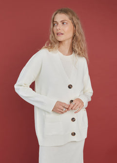 Button-Up Merino Wool Cardigan Natural White