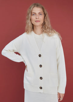Button-Up Merino Wool Cardigan Natural White