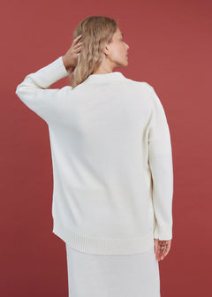 Button-Up Merino Wool Cardigan Natural White