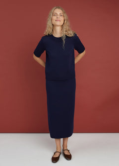 Knitted Merino Wool Skirt Dark Blue