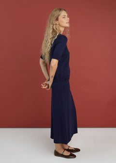 Knitted Merino Wool Skirt Dark Blue
