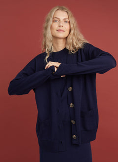 Button-Up Merino Wool Cardigan Dark Blue