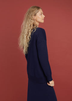 Button-Up Merino Wool Cardigan Dark Blue