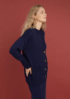 Button-Up Merino Wool Cardigan Dark Blue