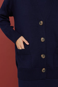 Button-Up Merino Wool Cardigan Dark Blue