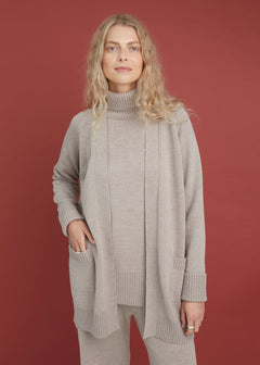 Knitted Merino Wool Cardigan with Pockets Beige