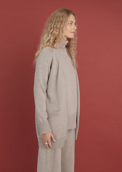 Knitted Merino Wool Cardigan with Pockets Beige