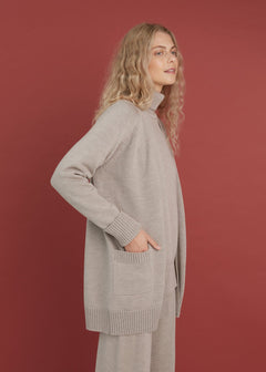 Knitted Merino Wool Cardigan with Pockets Beige