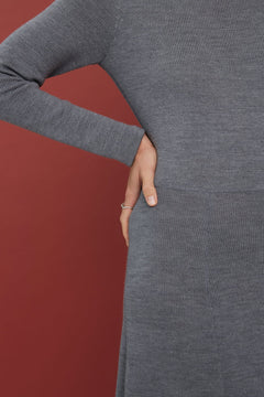 Knitted Merino Wool A-line Midi Dress Grey