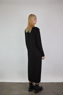 Knitted V-Neck Merino Wool Dress Black