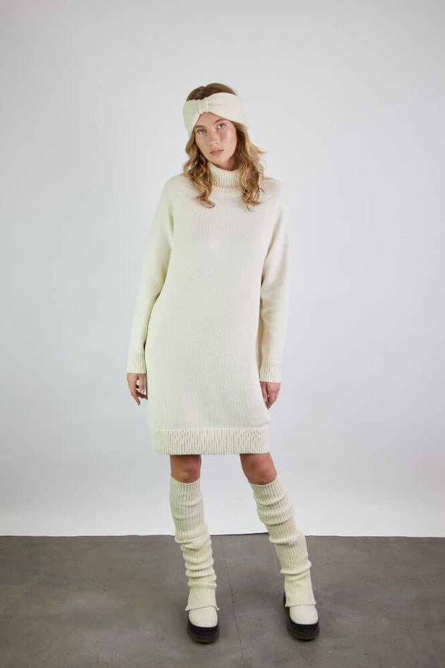 Merino Wool Dress With Raglan Sleeves And Roll Neck