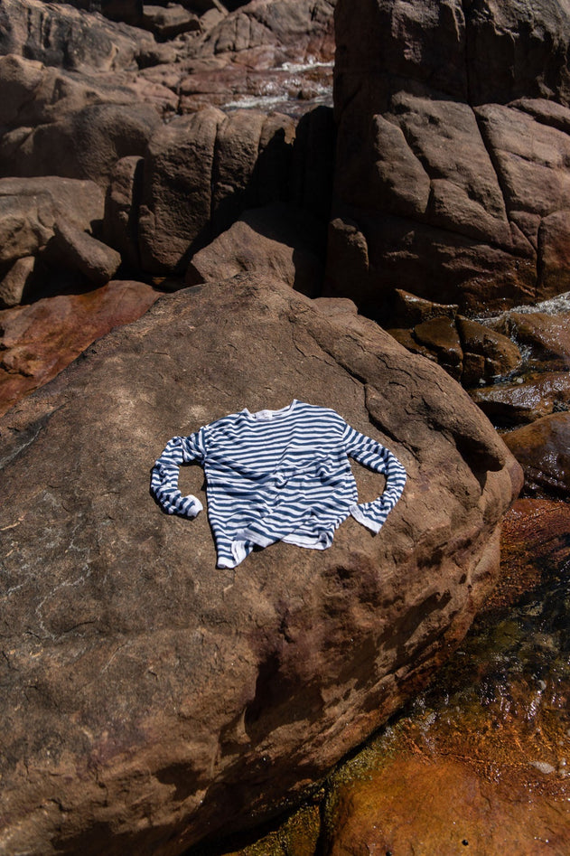 Tanto Unisex Linen Long-Sleeve Top Navy Striped