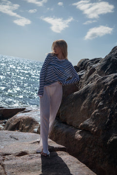Tanto Unisex Linen Long-Sleeve Top Navy Striped