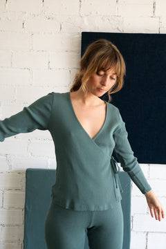 Gina Long Sleeved Crossover Top Sky Blue