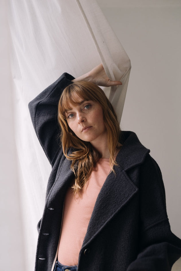 100% RWS Merino Wool Long Coat in Black