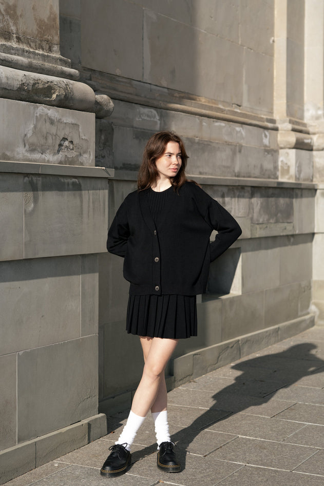 Piccolo Pleated Merino Mini Skirt Black