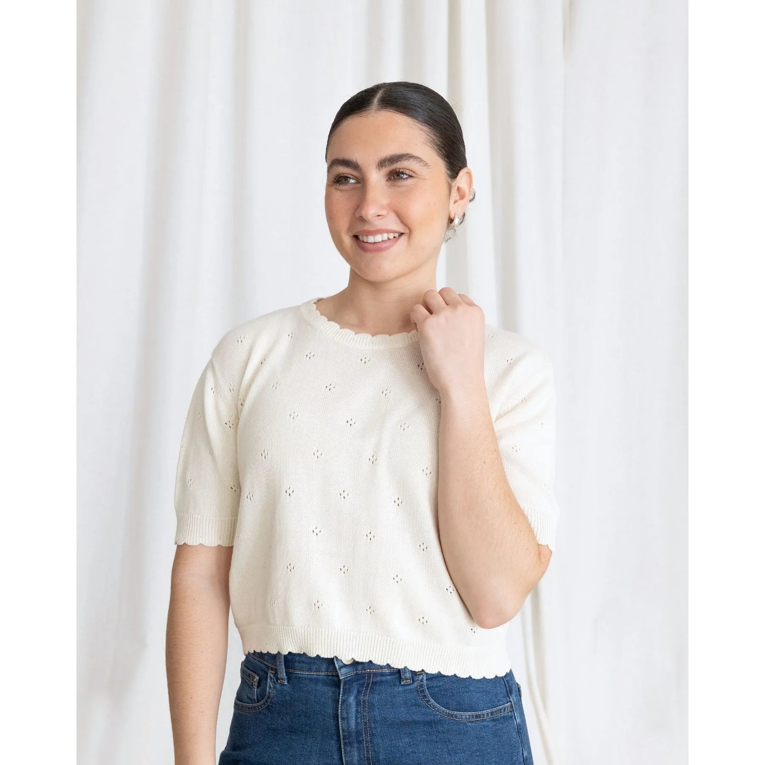 Short Sleeve Knit Sweater Cream