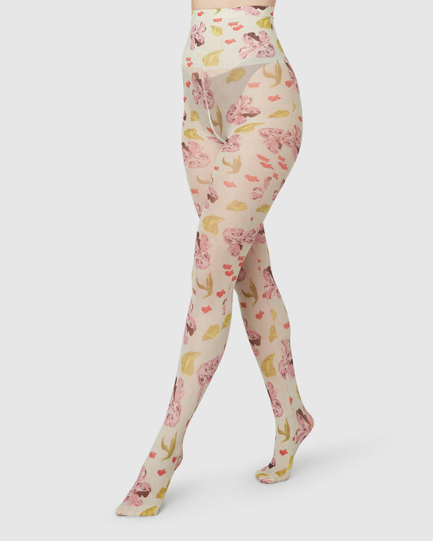 Helen Bullock Floral Tights Coconut White