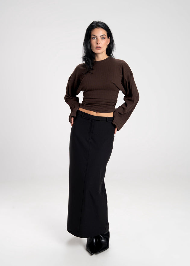 Keanu Tailored Mid-Waist Midi Skirt Black