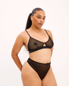 Mesh Cut-Out Triangle Bralette Black