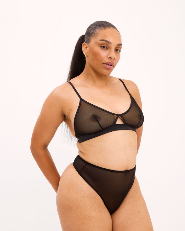Mesh Cut-Out Triangle Bralette Black