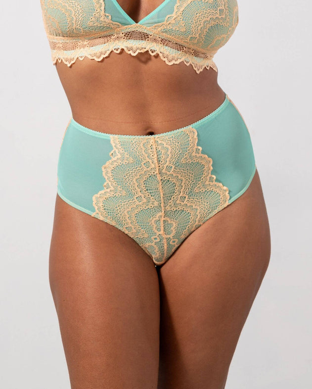 Lace Highwaist Briefs Peach/Turquoise