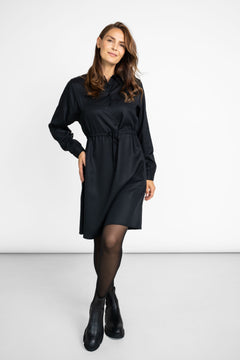 Collared Dress With Drawstring Black