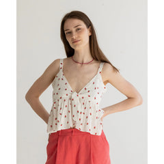 Strawberry Print Cocktail Top White