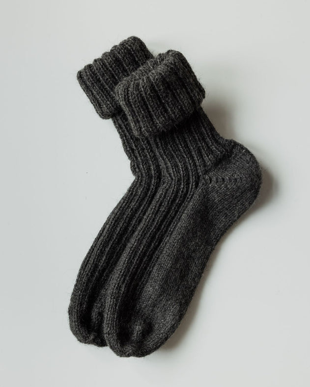 Handmade Rib Wool Socks Charcoal