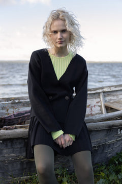 Piccolo Pleated Merino Mini Skirt Black