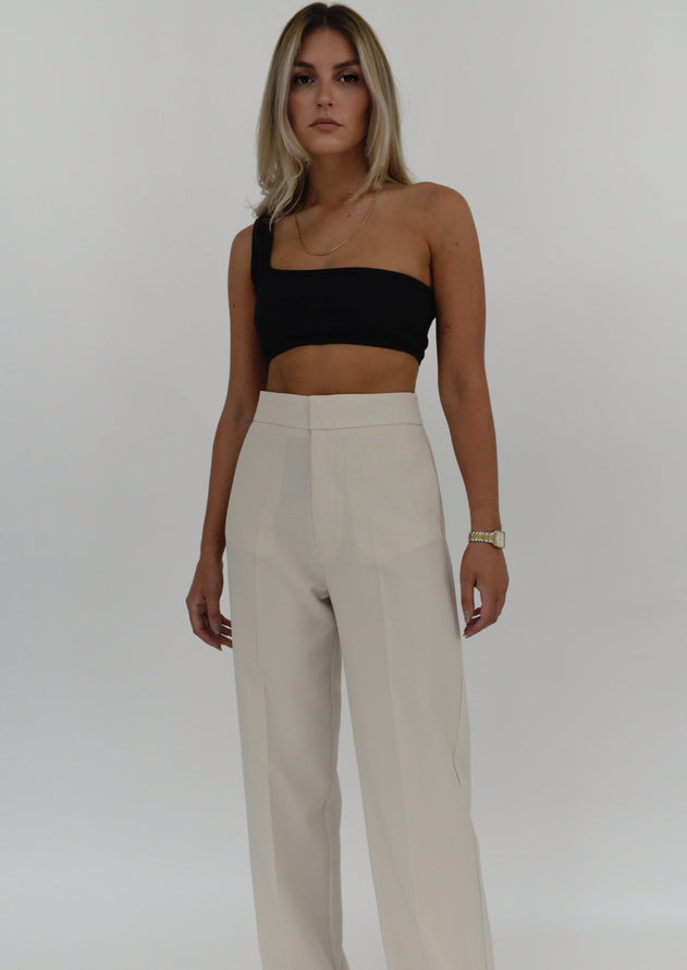 One Shoulder Ribbed Top Black