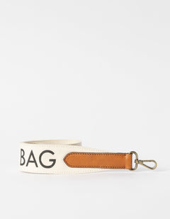 Shoulder Canvas Logo Strap White & Cognac Classic Leather