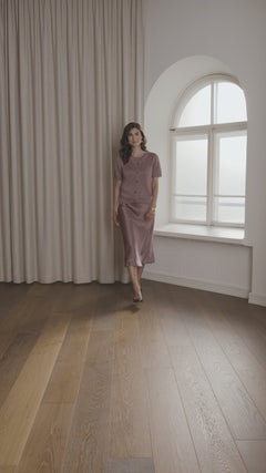 Short Sleeve Linen Blend Cardigan Mauve
