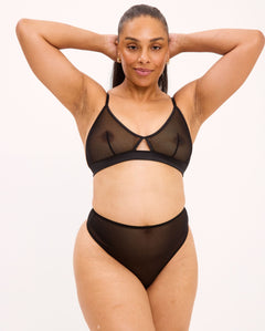 Mesh Cut-Out Triangle Bralette Black