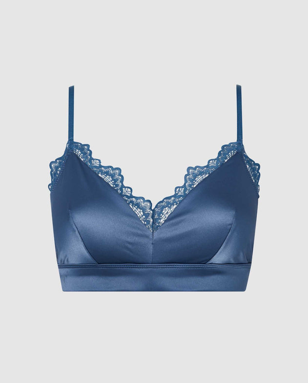 Satin Lace Triangle Bralette Faded Blue –