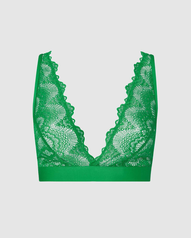 Lace Plunge Bralette Green Ivy