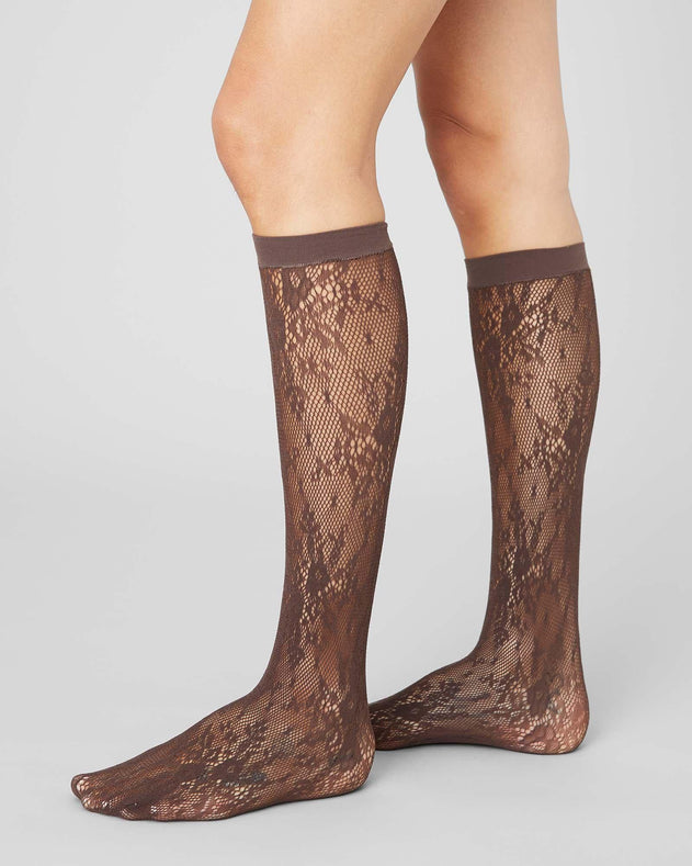 Rosa Lace Knee-Highs Dark Brown